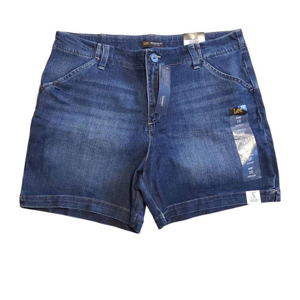 Lee Womens Regular Fit Mid-Rise Denim Shorts Size 16 5.5" Inseam Medium Wash